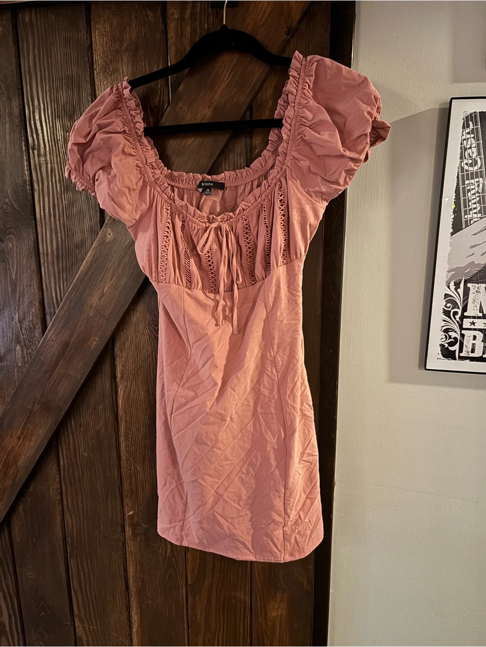 Romantic Pink Puff-Sleeve Tunic Dress with Lace Trim
